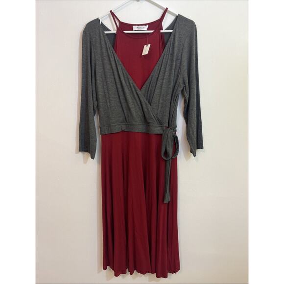 Bailey 44 Gray and Red Midi Dress - Picture 1 of 12